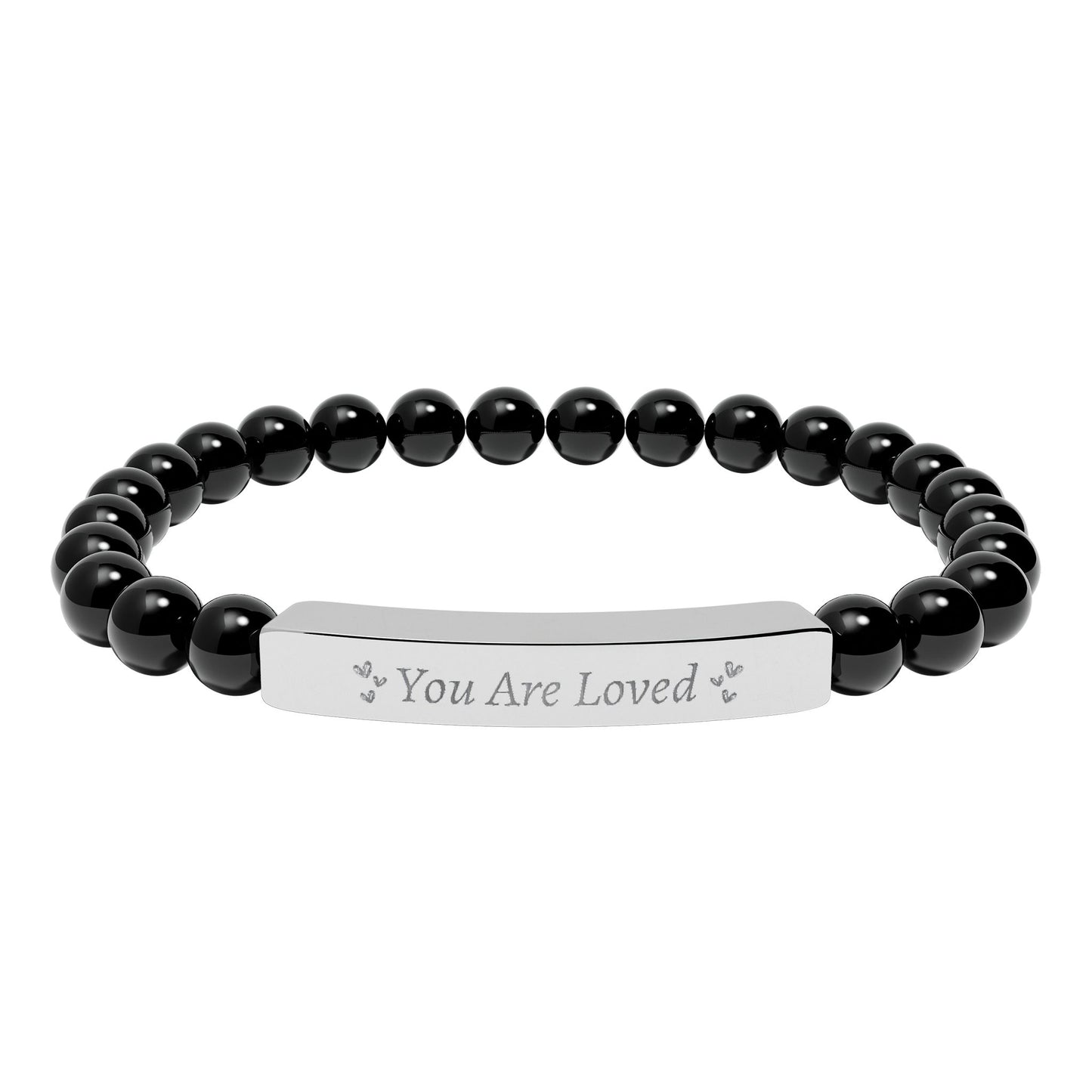 You Are Loved Natural Stone Bar Bracelet – Genuine Gemstone Stretch Jewelry Gift
