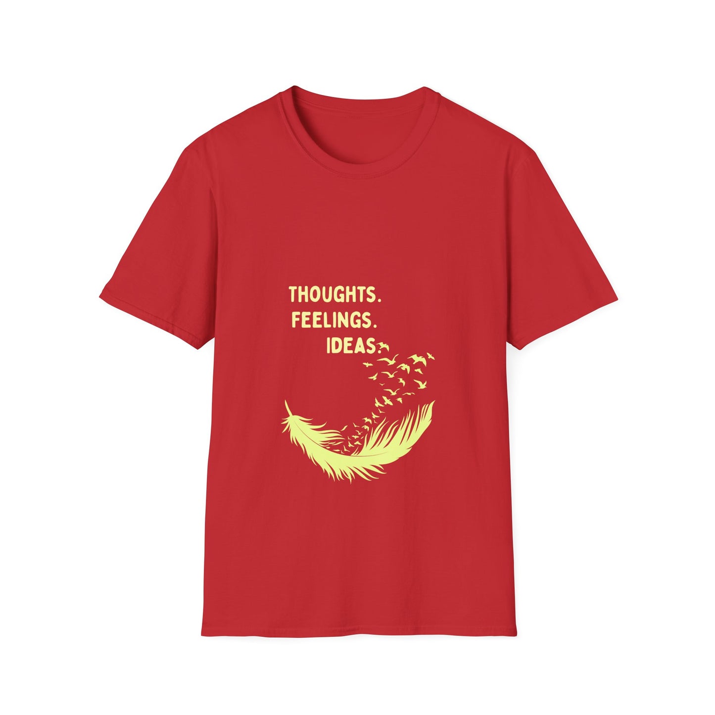 "Thoughts. Feelings. Ideas." — Unisex Softstyle T‑Shirt (Yellow Print)
