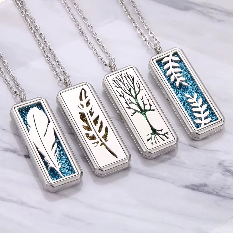 Square Aroma Locket Necklace Magnetic Stainless Steel Aromatherapy Essential Oil Diffuser Perfume Locket Pendant Jewelry