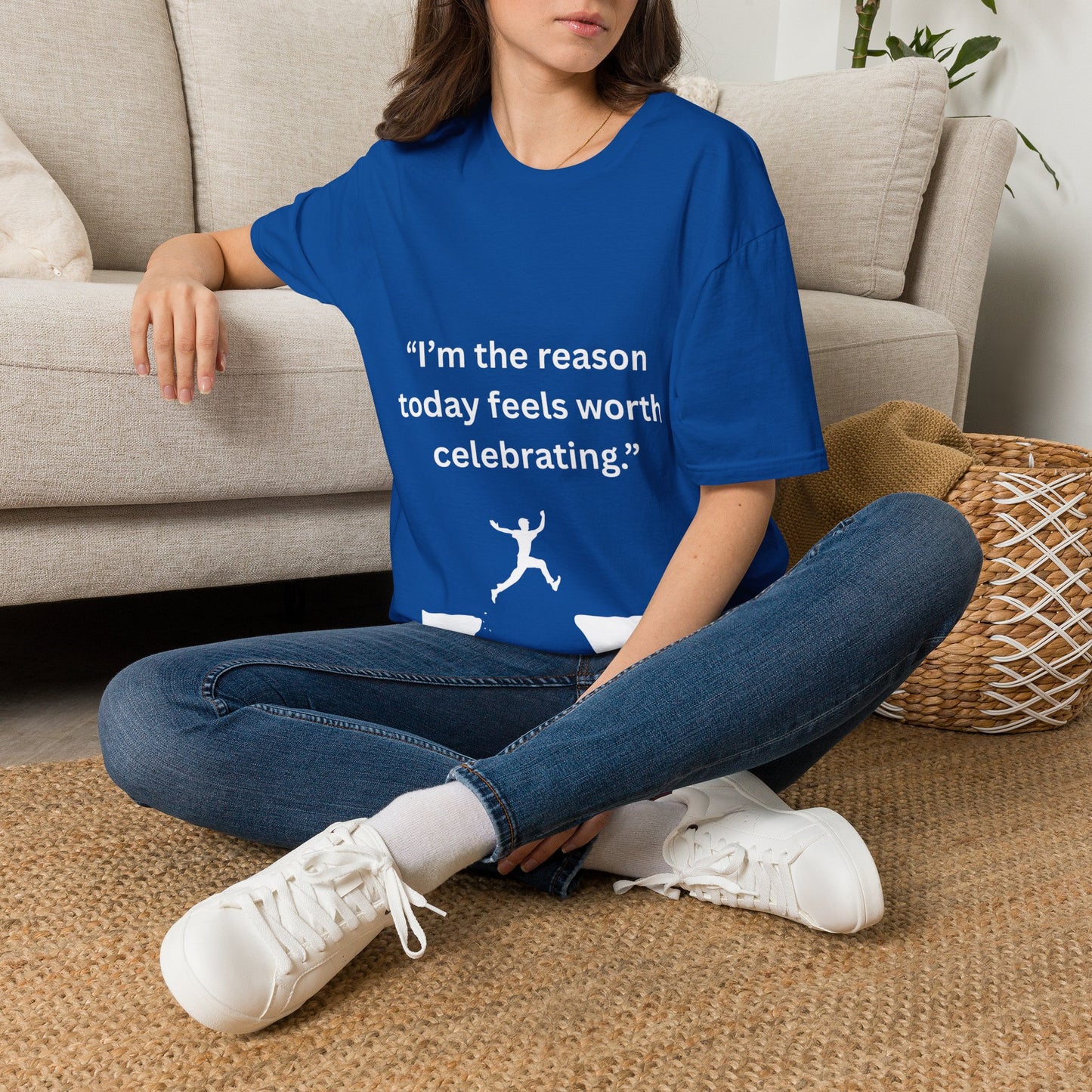 "I'm The Reason Today Feels Worth Celebrating" — Unisex Softstyle Tee (White Print)