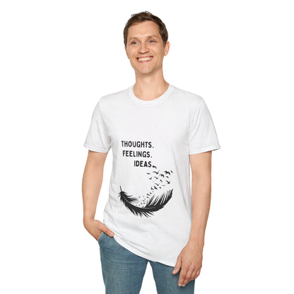 "Thoughts. Feelings. Ideas." — Unisex Softstyle T‑Shirt (Black Print)