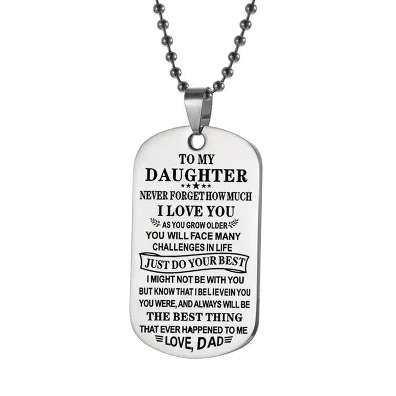 Family Dog Tags Pendant Necklace with Stainless Steel Chain - Engraved "To My Son/Daughter, Love Dad/Mom"