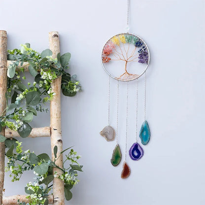 7 Chakra Gemstone Tree of Life Dream Catchers Color Agate Wall Hangings Room Window Garden Wind Chimes Dream Catchers Home Decor