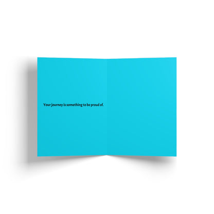 "Made It. Earned It. Celebrating It." — Blue Greeting Card