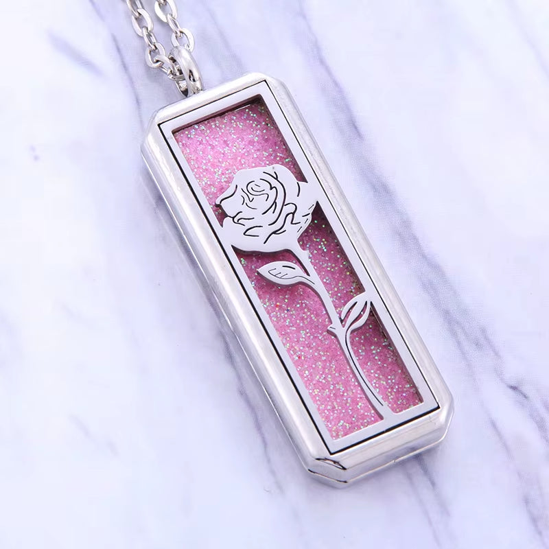 Square Aroma Locket Necklace Magnetic Stainless Steel Aromatherapy Essential Oil Diffuser Perfume Locket Pendant Jewelry