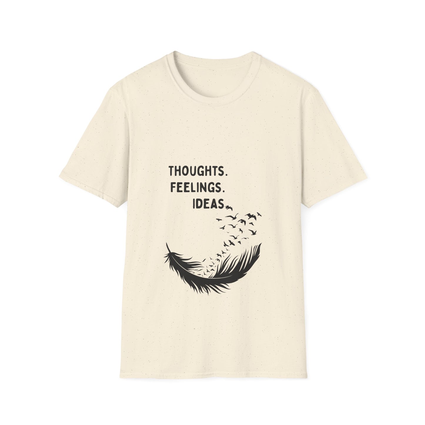 "Thoughts. Feelings. Ideas." — Unisex Softstyle T‑Shirt (Black Print)