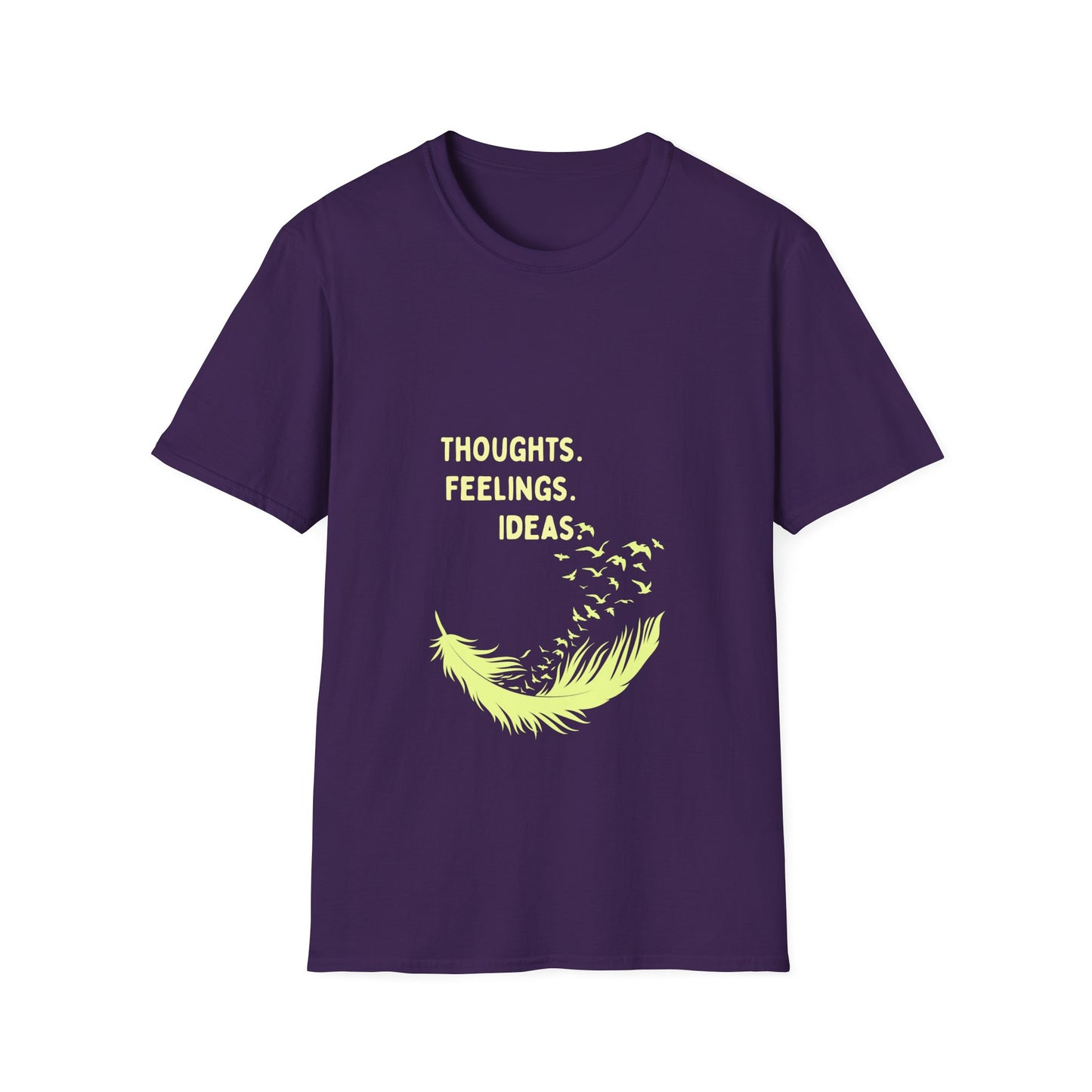 "Thoughts. Feelings. Ideas." — Unisex Softstyle T‑Shirt (Yellow Print)