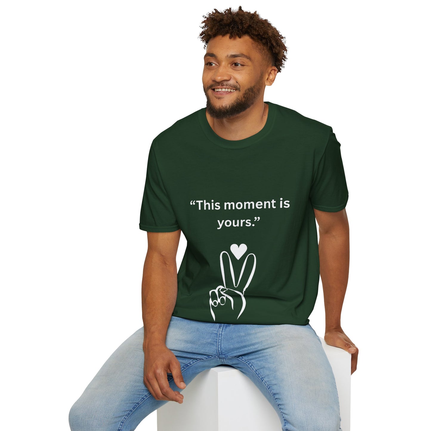 "This Moment Is Yours" — Peace & Heart Unisex Softstyle Tee (White Print)