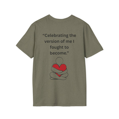 "Celebrating The Version of Me" — Self-Love Heart Unisex Softstyle Tee