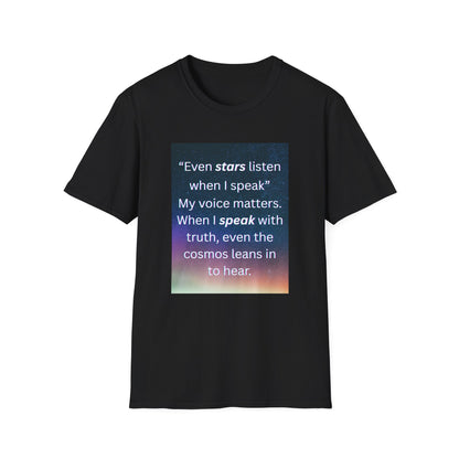 Black t-shirt with motivational quote on a white background
