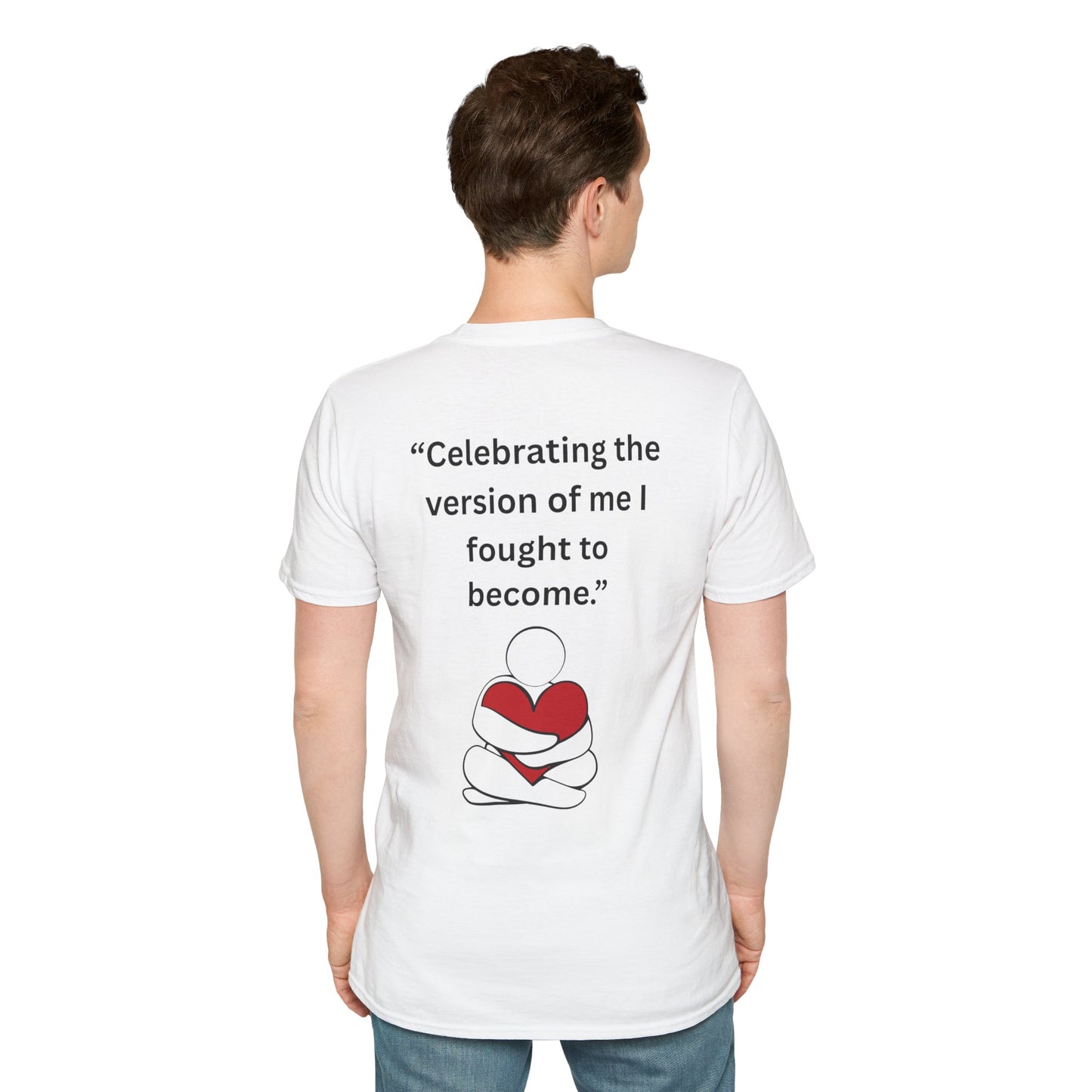 "Celebrating The Version of Me" — Self-Love Heart Unisex Softstyle Tee
