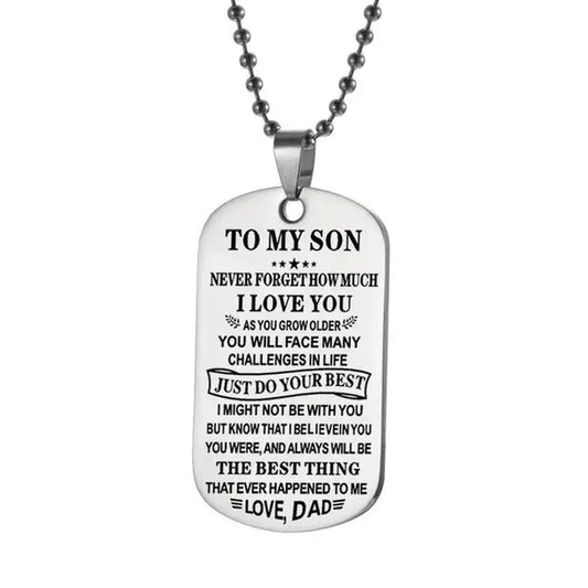 Family Dog Tags Pendant Necklace with Stainless Steel Chain - Engraved "To My Son/Daughter, Love Dad/Mom"