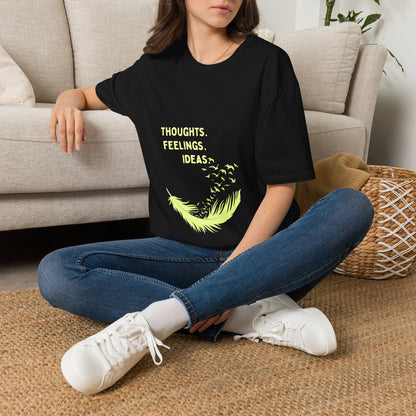 "Thoughts. Feelings. Ideas." — Unisex Softstyle T‑Shirt (Yellow Print)