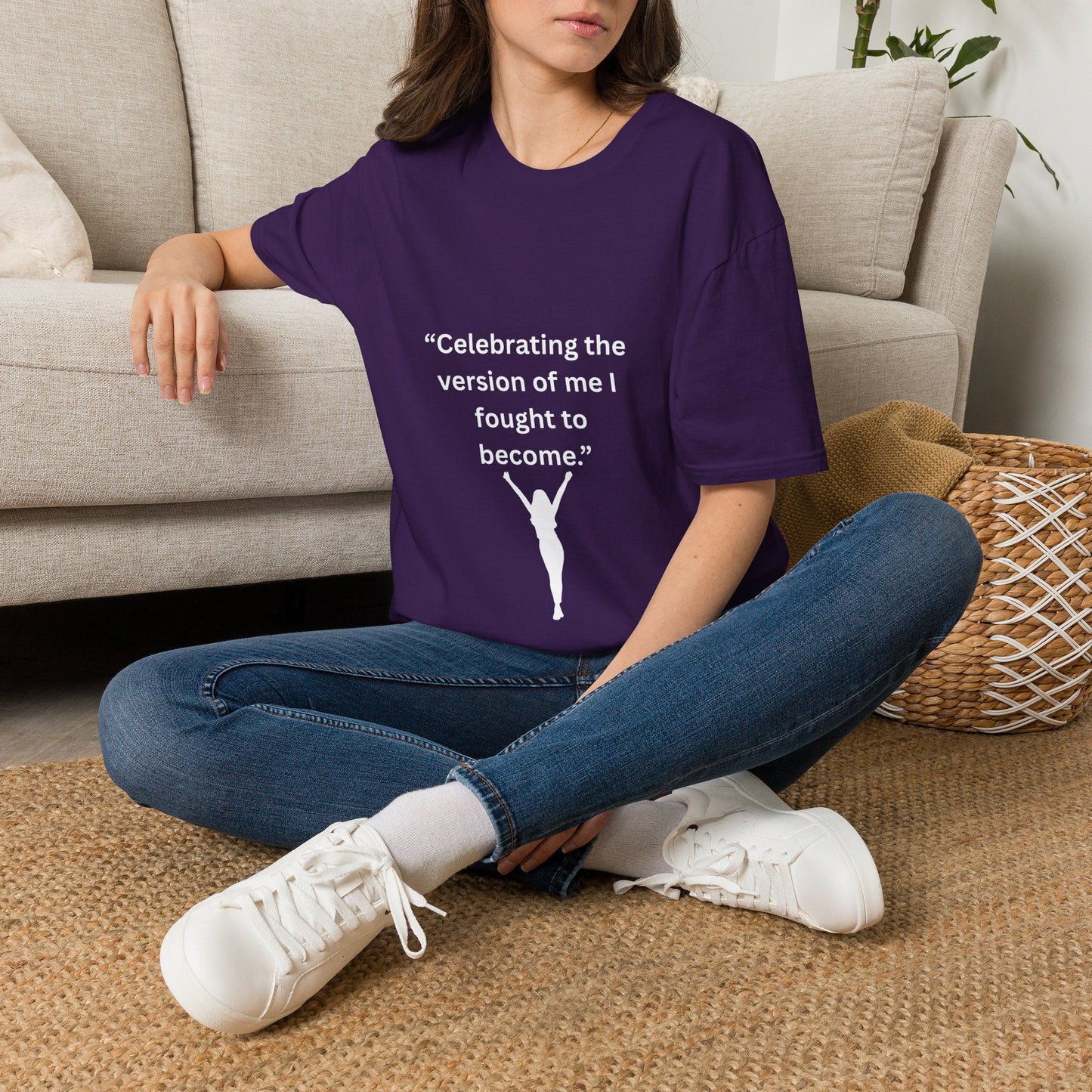"Celebrating The Version of Me" — Empowered Woman Unisex Softstyle Tee (White Print)