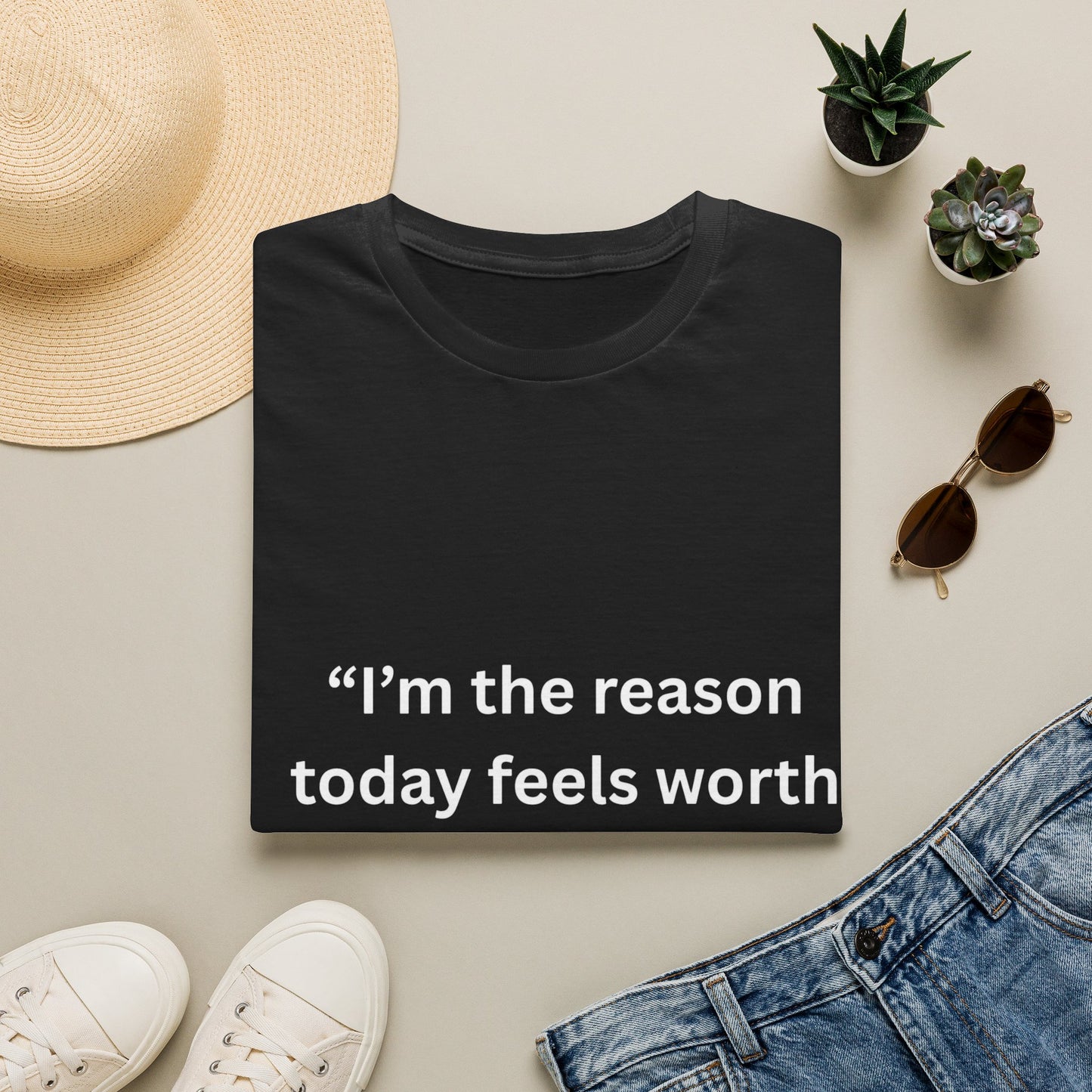 "I'm The Reason Today Feels Worth Celebrating" — Unisex Softstyle Tee (White Print)