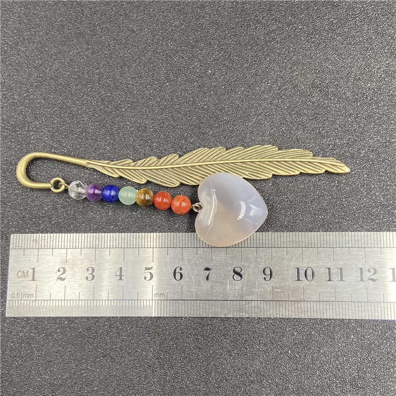 Seven Chakra Agate Heart Feather Bookmark