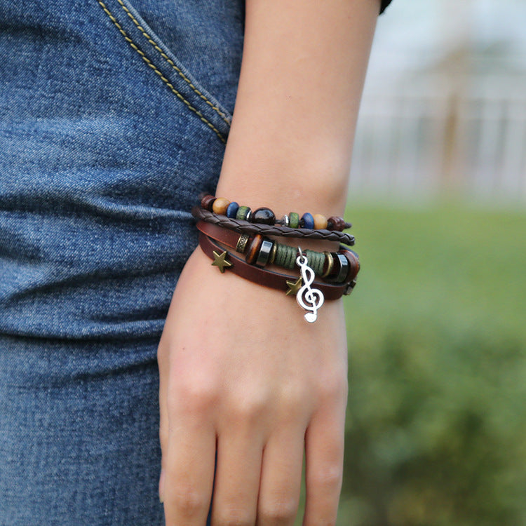 Studio Ghibli Inspired Multi-Layer Beaded Leather Bracelet Unisex Adjustable