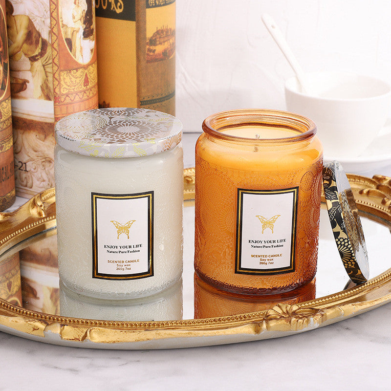 Serenity Embossed Glass Aromatherapy Soy Candle