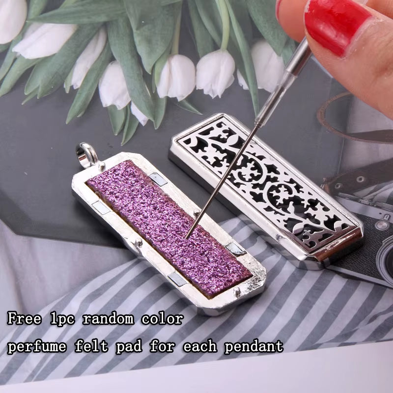 Square Aroma Locket Necklace Magnetic Stainless Steel Aromatherapy Essential Oil Diffuser Perfume Locket Pendant Jewelry