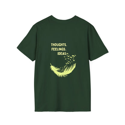"Thoughts. Feelings. Ideas." — Unisex Softstyle T‑Shirt (Yellow Print)