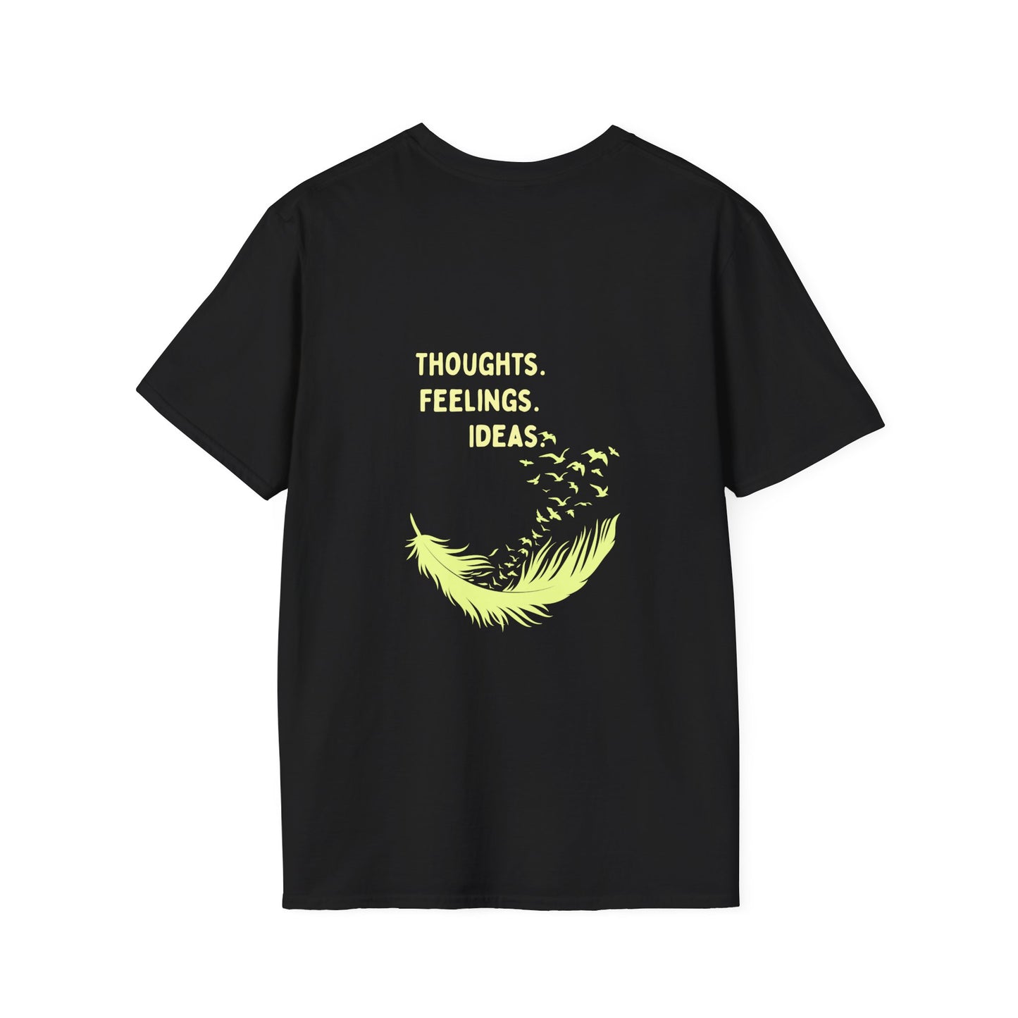 "Thoughts. Feelings. Ideas." — Unisex Softstyle T‑Shirt (Yellow Print)