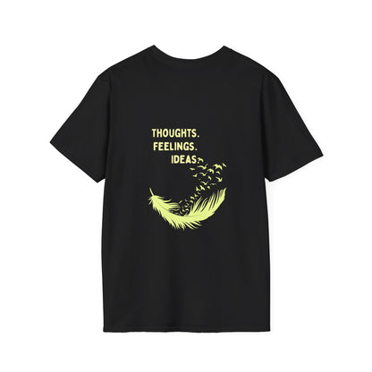 "Thoughts. Feelings. Ideas." — Unisex Softstyle T‑Shirt (Yellow Print)