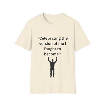 "Celebrating The Version of Me" — Empowered Man Unisex Softstyle Tee (Black Print)