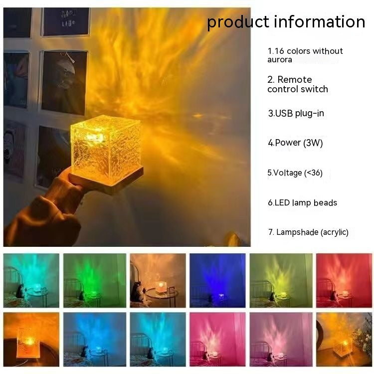 16 Colors LED Crystal Table Lamp – Water Ripple Projection Night Light with Remote Control