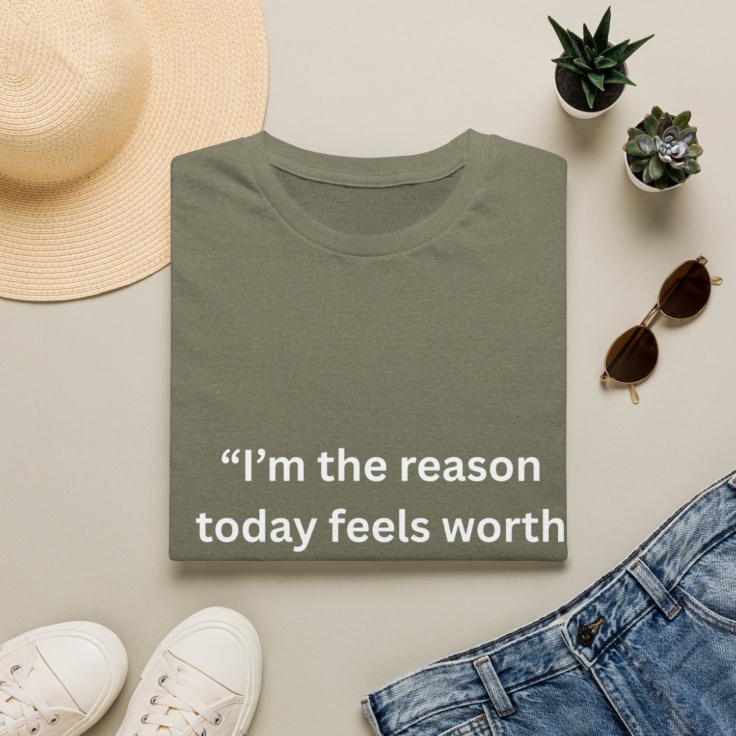 "I'm The Reason Today Feels Worth Celebrating" — Unisex Softstyle Tee (White Print)