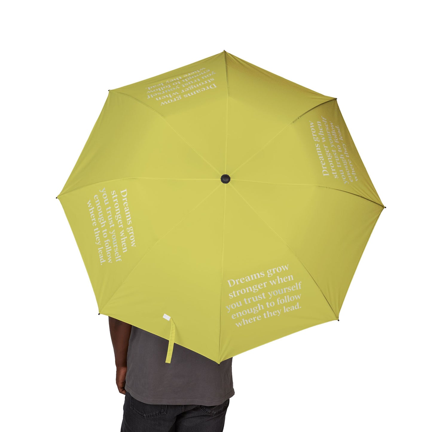 "Dreams Grow Stronger" — Yellow Semi-Automatic Foldable Umbrella