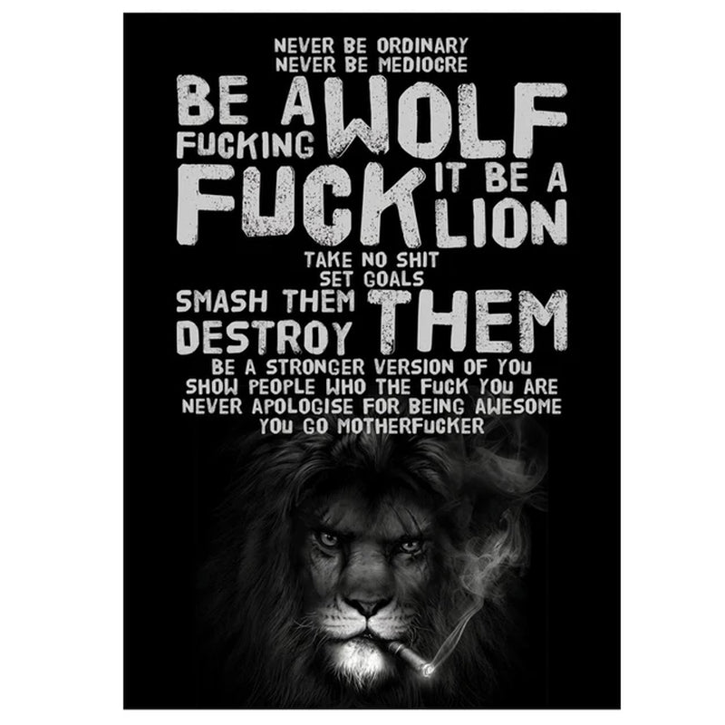 "Lion Inspirational Quotes Canvas Painting - Motivational Wall Art for Home Decor"