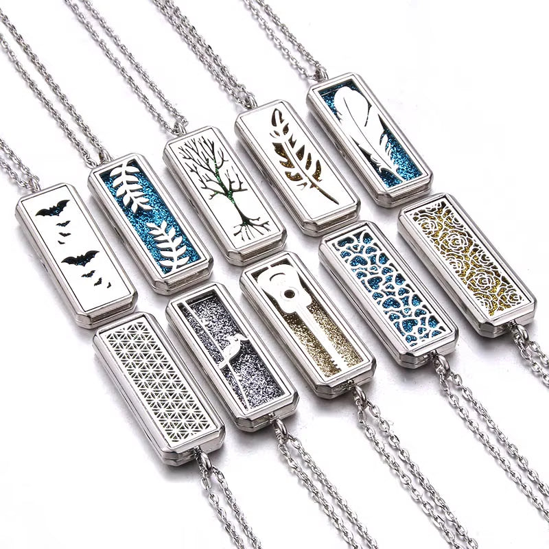 Square Aroma Locket Necklace Magnetic Stainless Steel Aromatherapy Essential Oil Diffuser Perfume Locket Pendant Jewelry