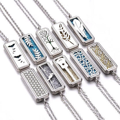 Square Aroma Locket Necklace Magnetic Stainless Steel Aromatherapy Essential Oil Diffuser Perfume Locket Pendant Jewelry