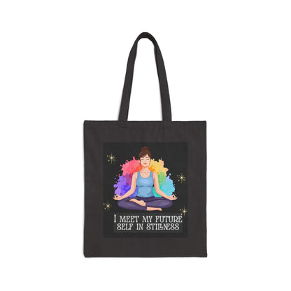 Yoga Meditation Tote Bag - "I Meet My Future Self in Stillness" Canvas Shopper