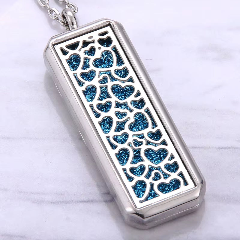 Square Aroma Locket Necklace Magnetic Stainless Steel Aromatherapy Essential Oil Diffuser Perfume Locket Pendant Jewelry