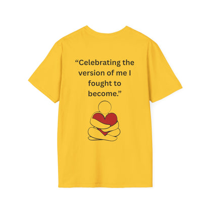 "Celebrating The Version of Me" — Self-Love Heart Unisex Softstyle Tee