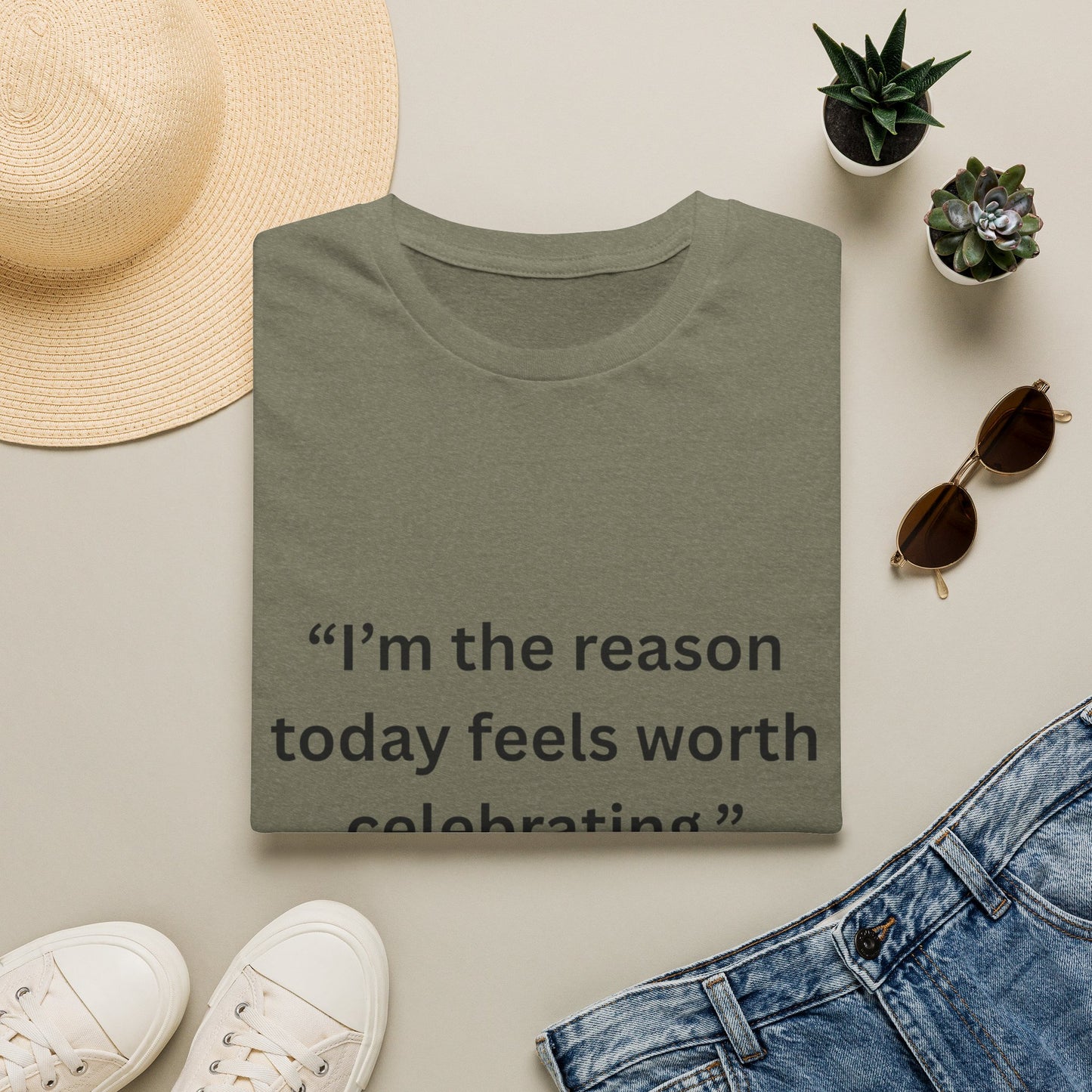 "I'm The Reason Today Feels Worth Celebrating" — Unisex Softstyle Tee (Black Print)