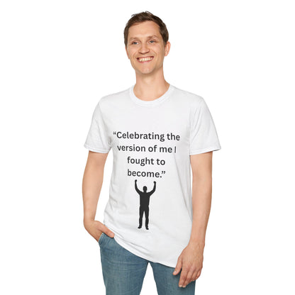 "Celebrating The Version of Me" — Empowered Man Unisex Softstyle Tee (Black Print)