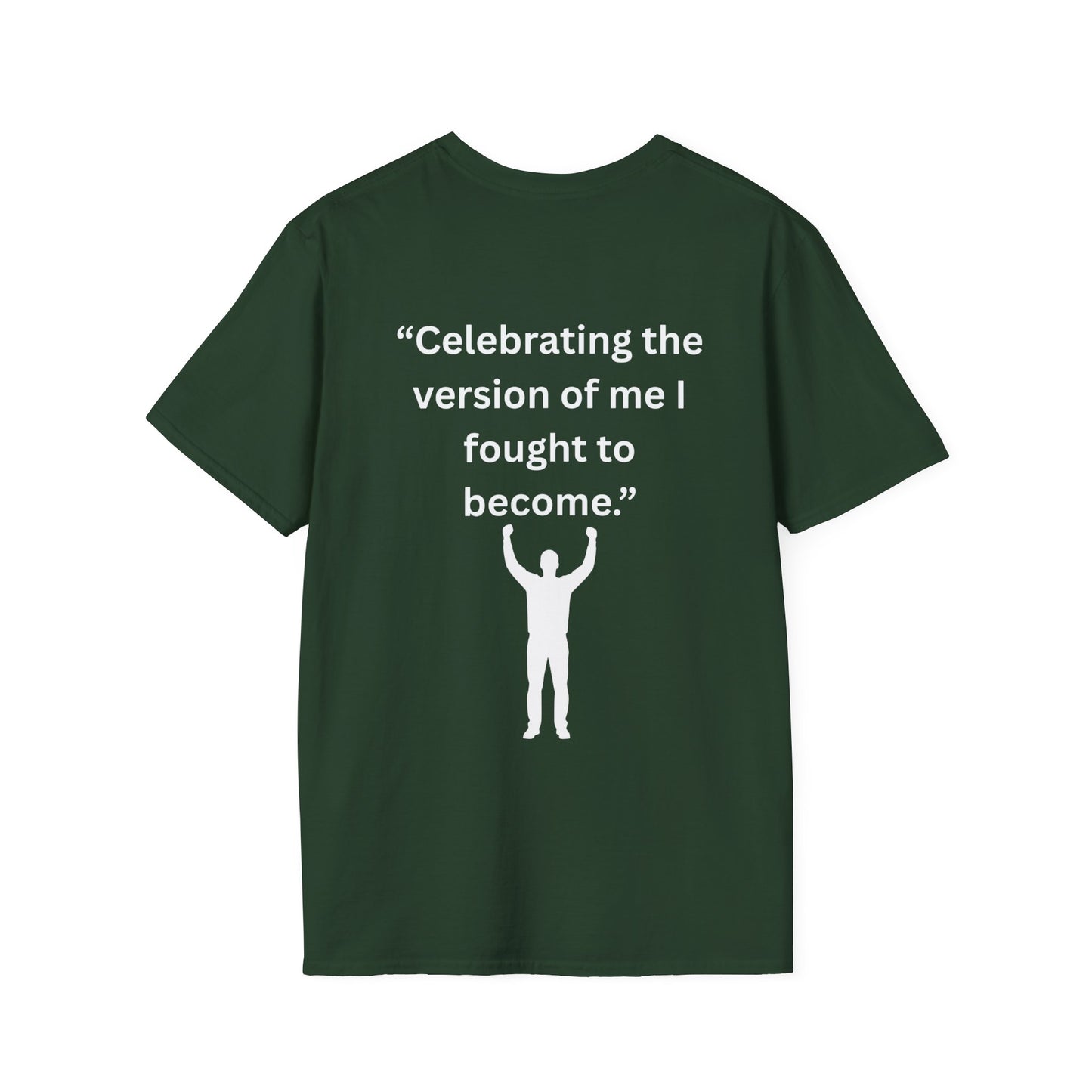 "Celebrating The Version of Me" — Empowered Man Unisex Softstyle Tee (White Print)