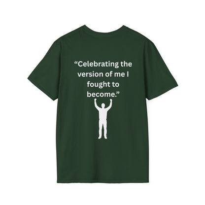"Celebrating The Version of Me" — Empowered Man Unisex Softstyle Tee (White Print)