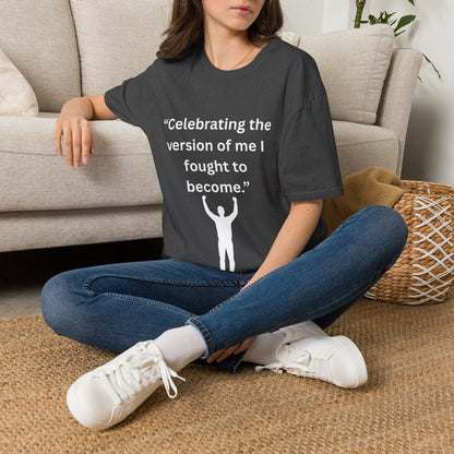 "Celebrating The Version of Me" — Empowered Man Unisex Softstyle Tee (White Print)