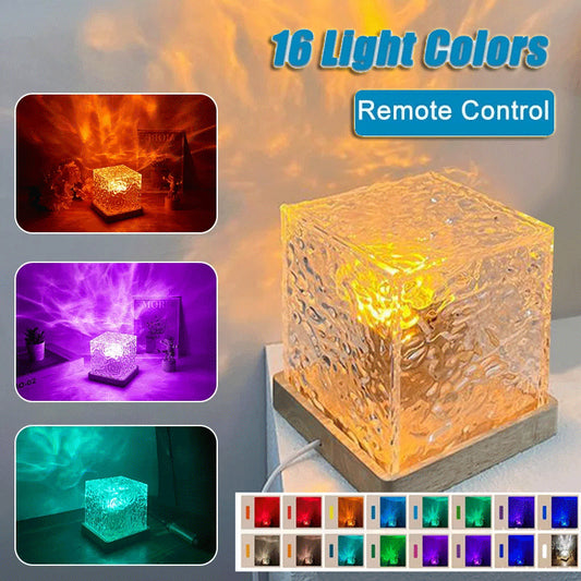 16 Colors LED Crystal Table Lamp – Water Ripple Projection Night Light with Remote Control