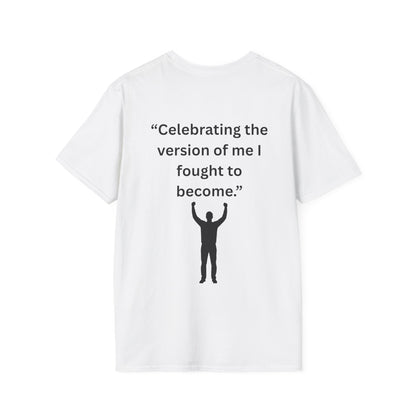"Celebrating The Version of Me" — Empowered Man Unisex Softstyle Tee (Black Print)