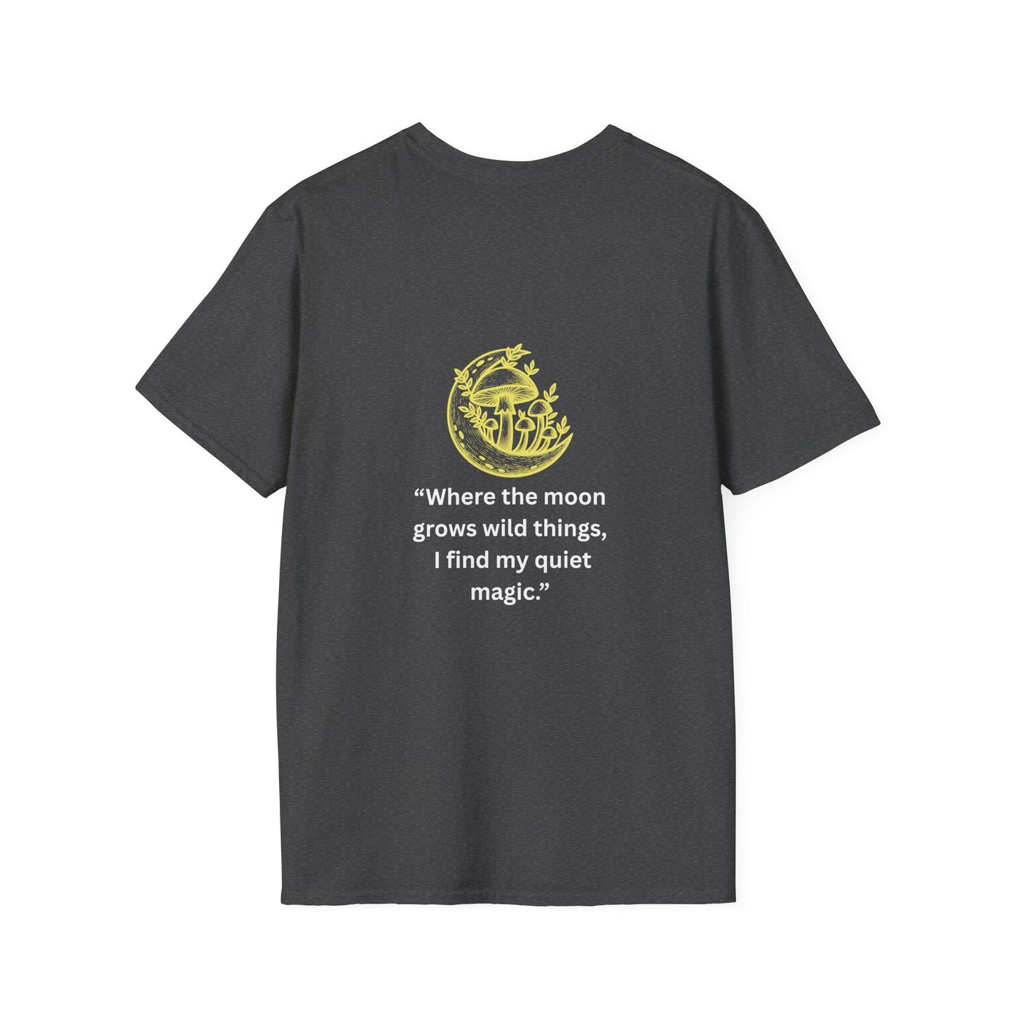 "Where the Moon Grows Wild Things" — Unisex Softstyle Tee (Yellow-White Print)