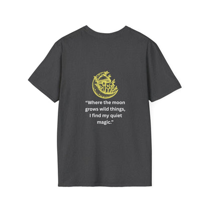 "Where the Moon Grows Wild Things" — Unisex Softstyle Tee (Yellow-White Print)