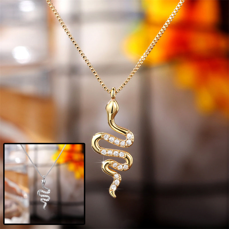 Elegant Snake Pendant Necklace – Dazzling Zirconia Jewelry in White Gold & Gold
