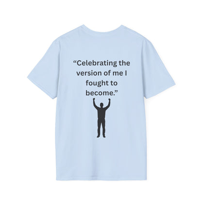 "Celebrating The Version of Me" — Empowered Man Unisex Softstyle Tee (Black Print)