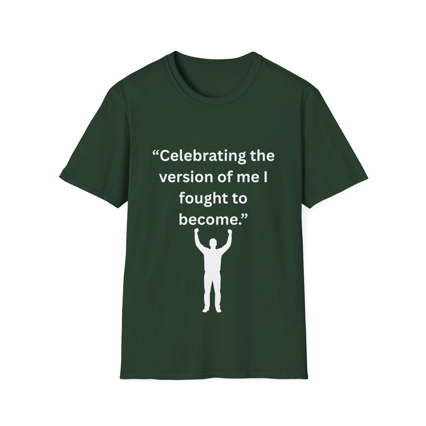 "Celebrating The Version of Me" — Empowered Man Unisex Softstyle Tee (White Print)