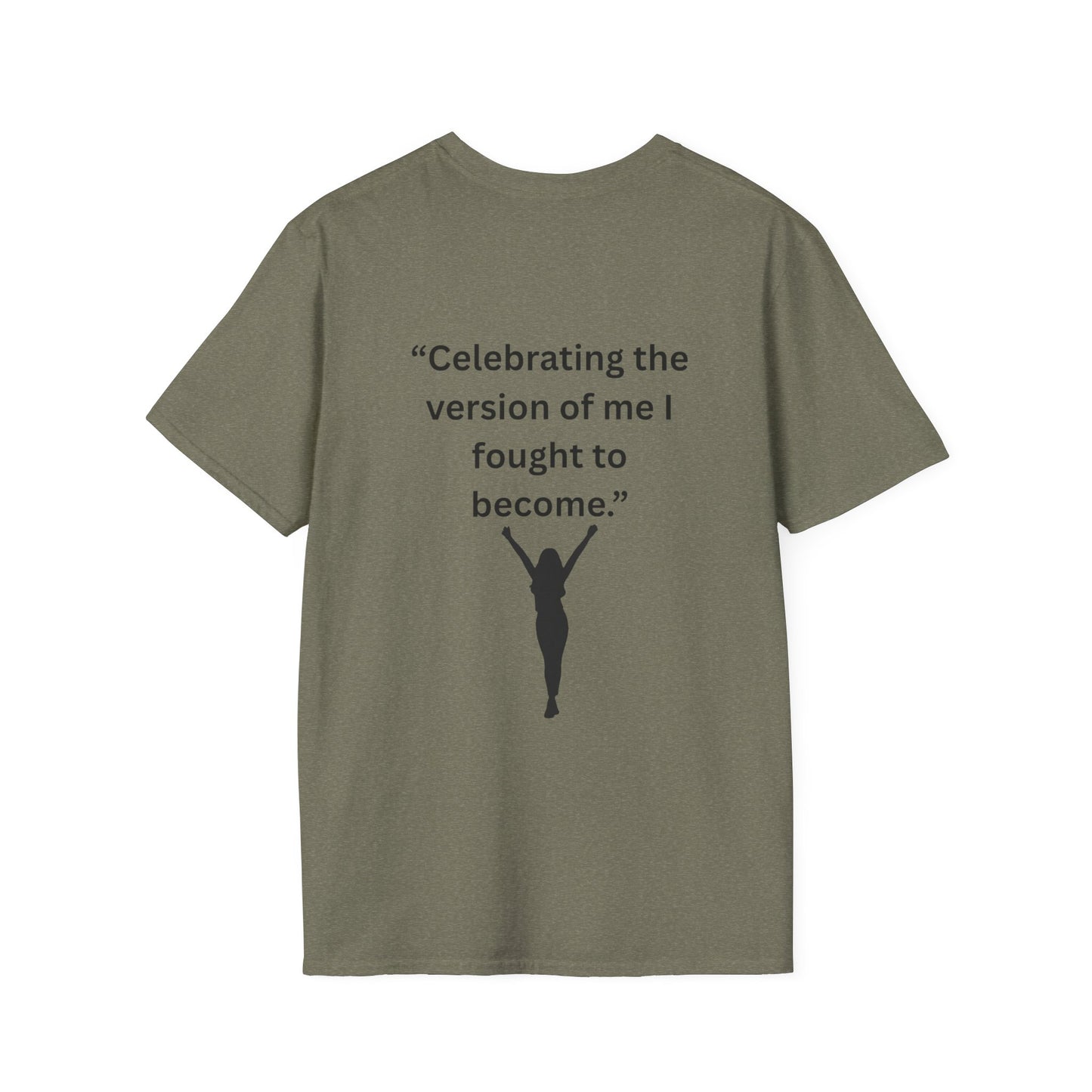 "Celebrating The Version of Me" — Empowered Woman Unisex Softstyle Tee (Black Print)