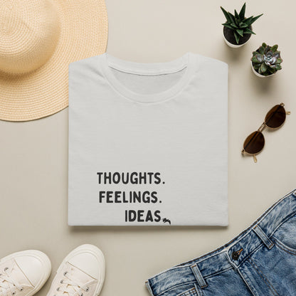 "Thoughts. Feelings. Ideas." — Unisex Softstyle T‑Shirt (Black Print)